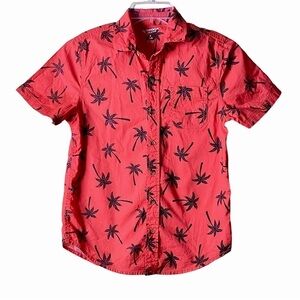 Arizona Jean Co Red and Black Palm Tree Print Collar Shirt  Boys Size M